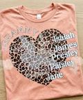 Custom cheetah heart Grammy shirt with grandkids names in pink