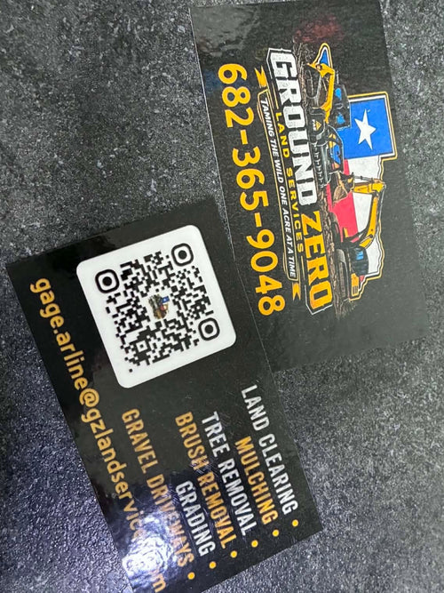 Custom laminated business cards sample showing Ground Zero Land Services design